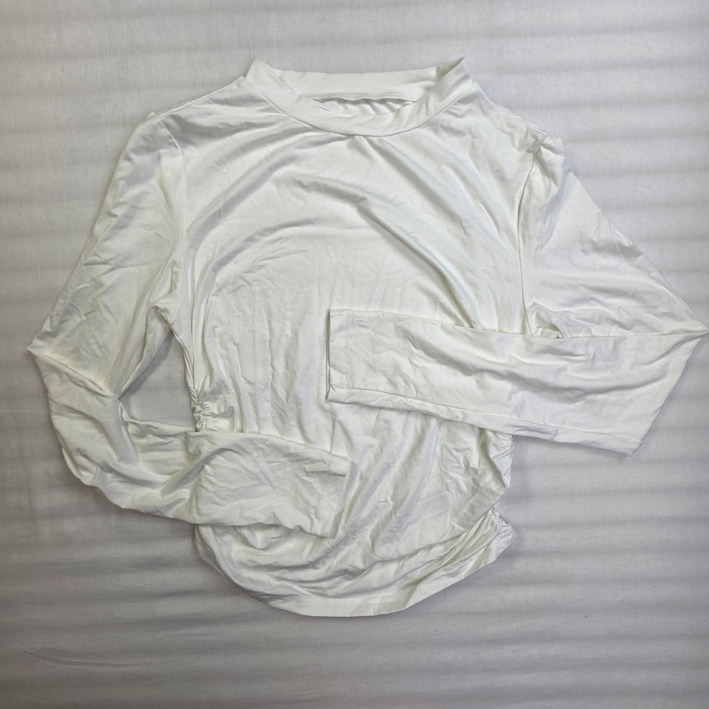 Halara Women White Mock Neck Ruched Side Long Sleeve Top Size M 02935318